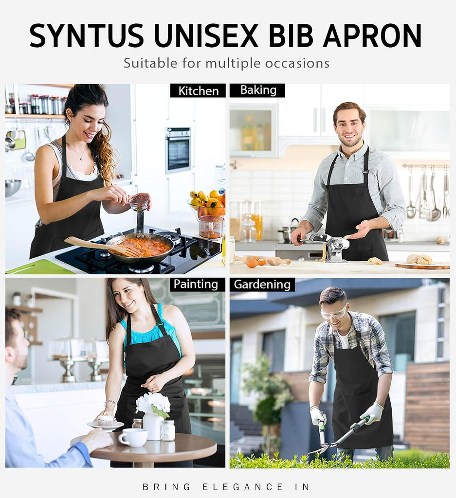 12 Pack Apron with 2 Pocket Aprons for Men Women, 100% Cotton, Black
