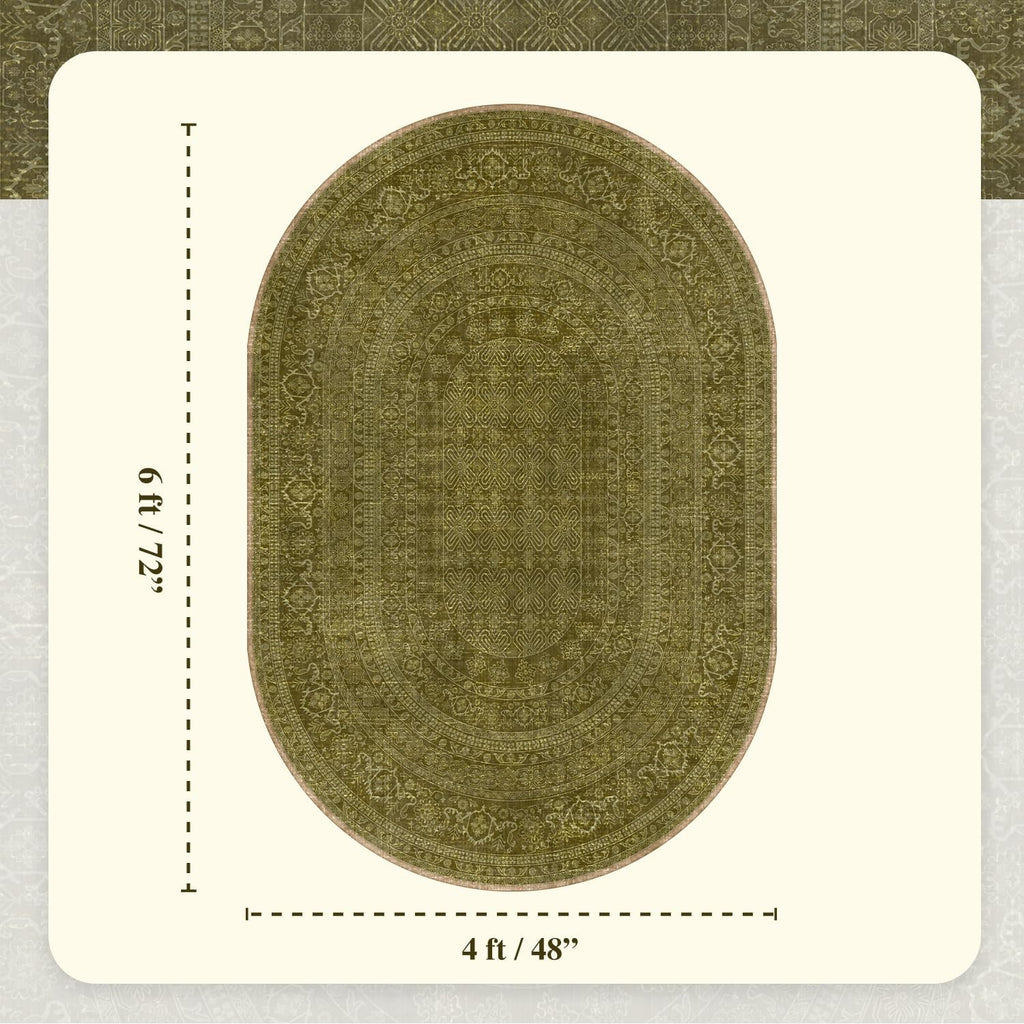 Oval Rug - Washable Ultra-Thin Carpet Dark Olive Green