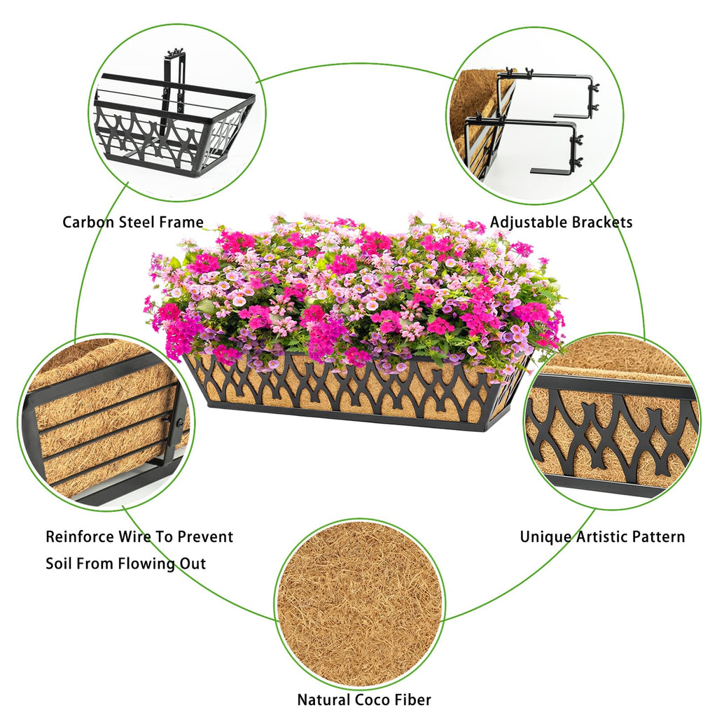 2 Pack 24 Inch Window Boxes Planters Railing Planter Box with Adjustable Brackets for Porch Fence Patio Balcony