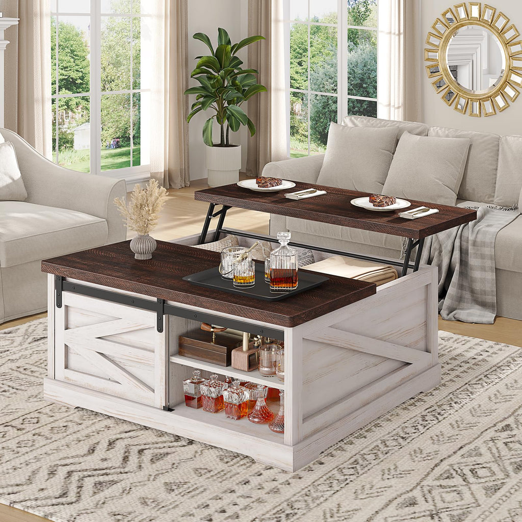 39.4'' Lift Top Coffee Table with Storage, Farmhouse Coffee Tables, Square Coffee Table with Large Hidden