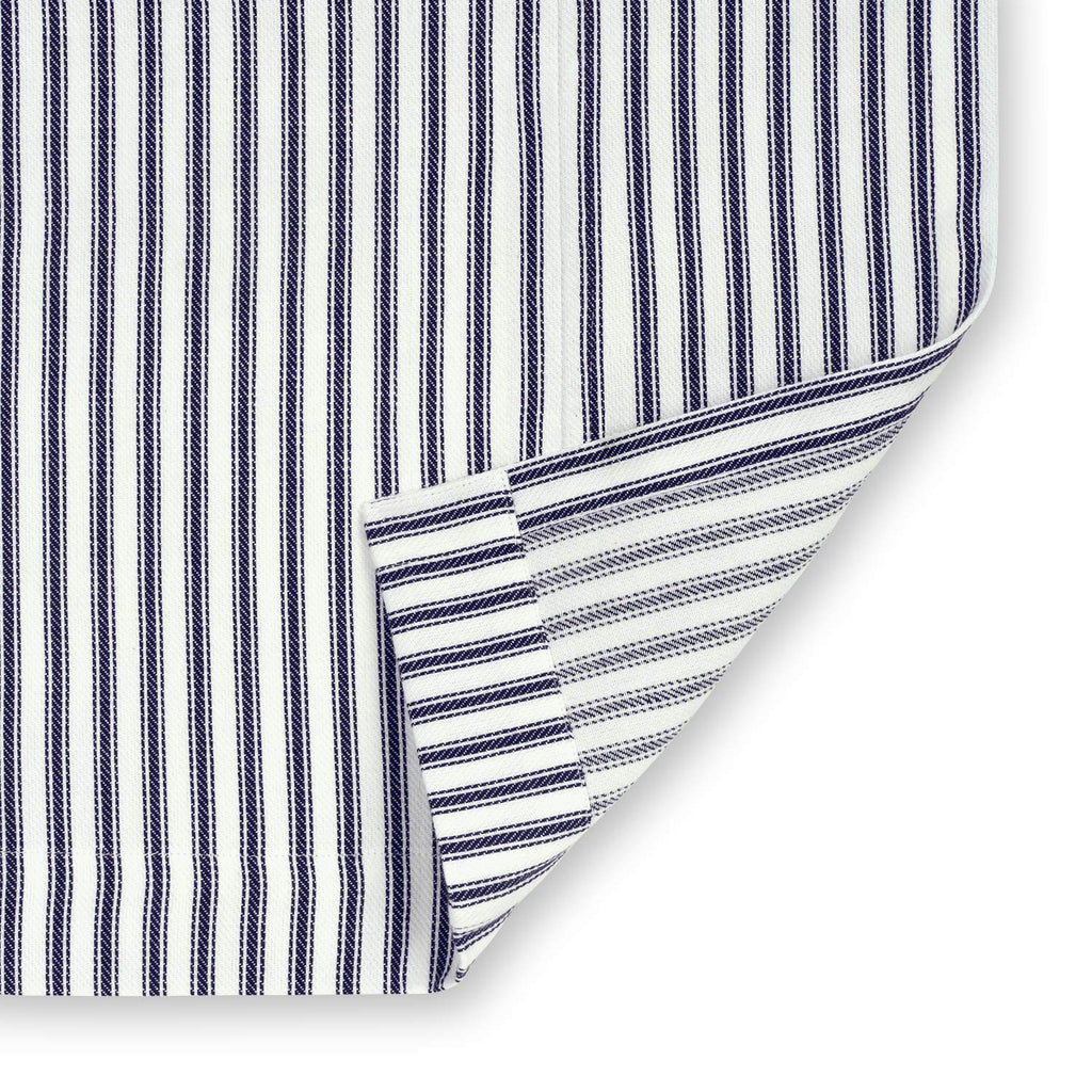 Navy Blue and White Ticking Stripe Woven Cotton Extra Long 72 Inches W x 84 Inches L