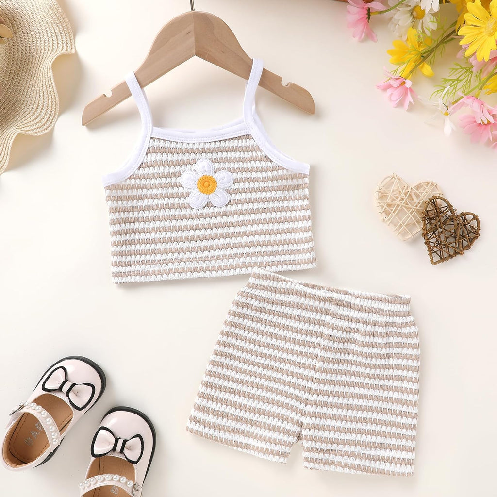 Toddler Baby Girl Summer Clothes Sleeveless Waffle Knit Set