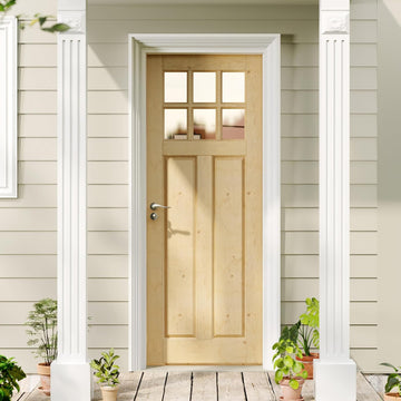 Entry Door, 30" x 80", 6-Panel Clear Glass Front Door, Solid Wood & MDF Exterior Doors, Waterproof Primed, Easy DIY