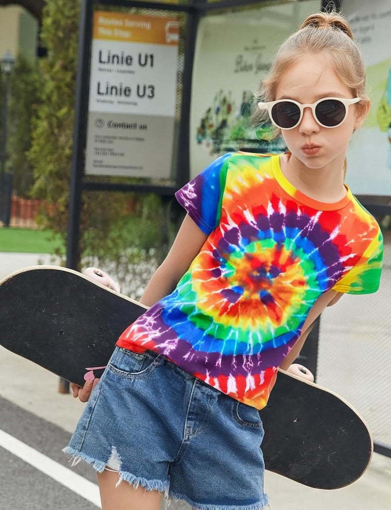 Boys Tie Dye Shirt Girl Tie Dye Shirts Short Sleeve Hippie Tshirt
