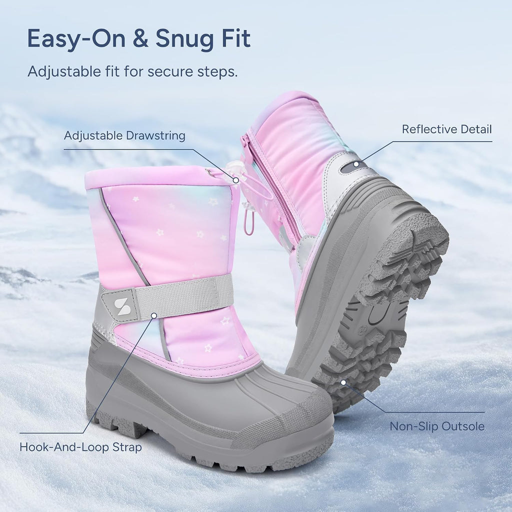 Kids Snow Boots Boys Girls Waterproof Zipper Winter Boots