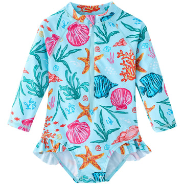 Baby Girls One Piece Swimsuit Infant Long Sleeve Bathing Suit
