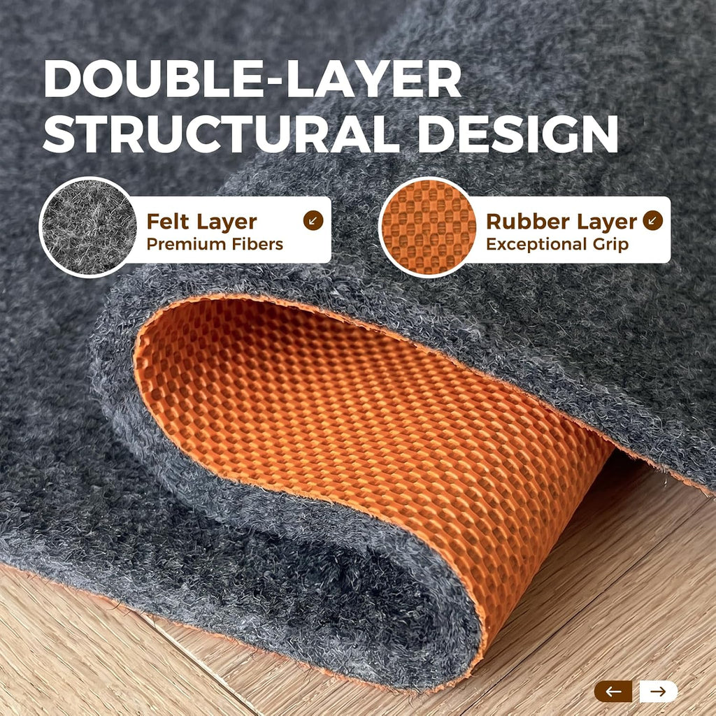 Rug Pad 2 x 6 Ft Non-Slip, Felt and Natural Rubber Backing, 1/4" Thick, Cushioned Gripper Pads, Keep Rugs in Place