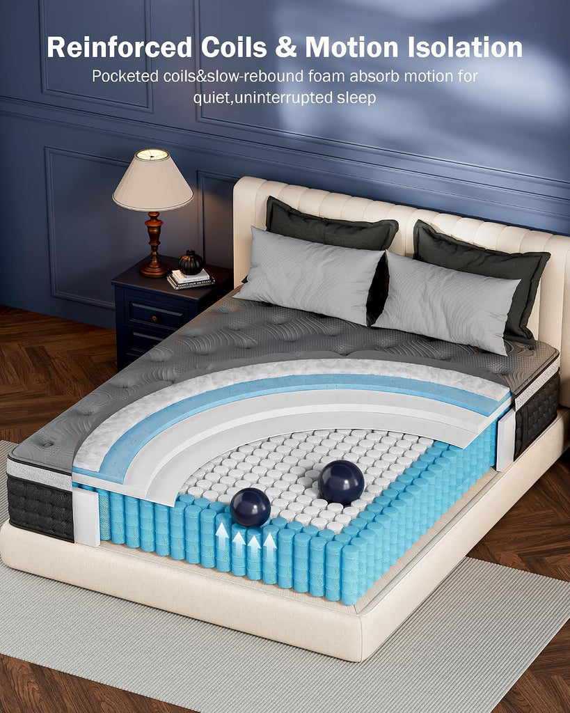 Firm King Size Mattress 14 inch, Cooling Hybrid King Mattress in a Box | Hotel-Collection 5-Zoned Support for Spinal