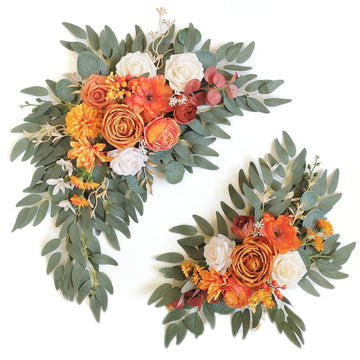Faux Flower Swag Set of 2 for Wedding Welcome Signs Floral Swag Reception Ceremony Decor Orange