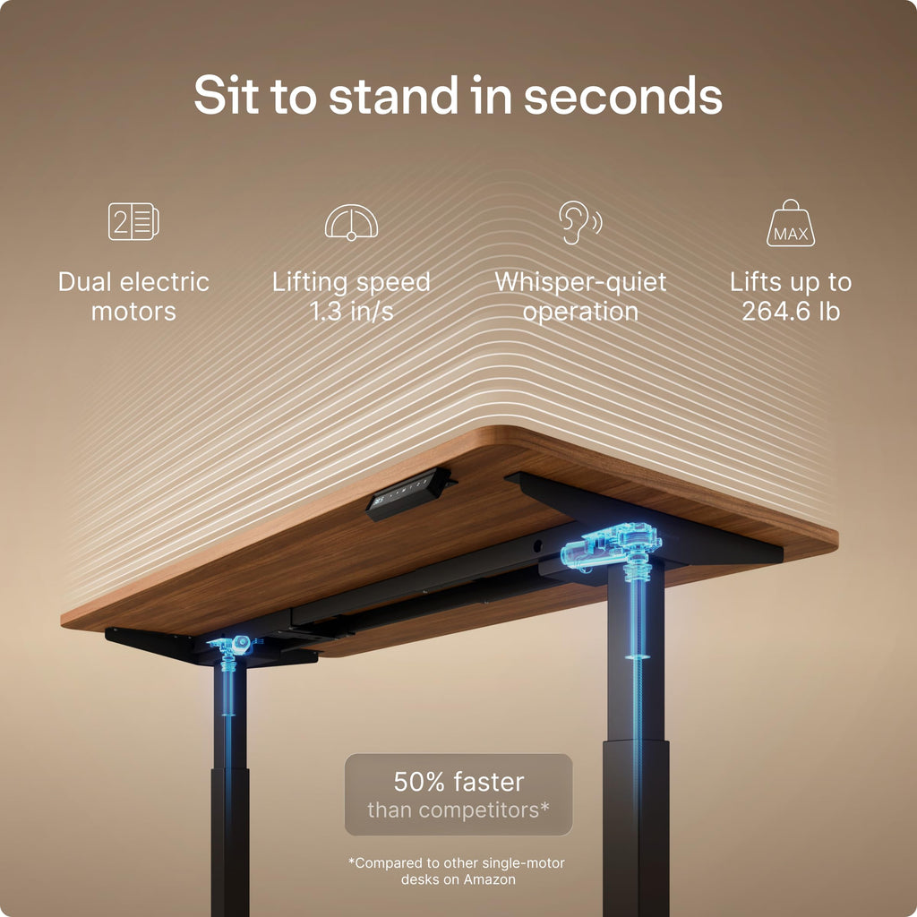 HomeOne Standing Desk 48x24 - Ergonomic Sit Stand Home Office Desk, Made in Europe, Electric Dual Motor Height