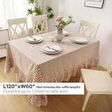 Taupe White Gingham Ruffled Table Cloth Rectangular for Seat 8-10, 100% Washed Cotton Buffet Cottage