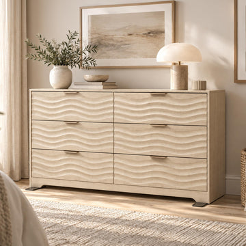 55" Wide Coastline Fluted 6 Drawers Dresser, Natural