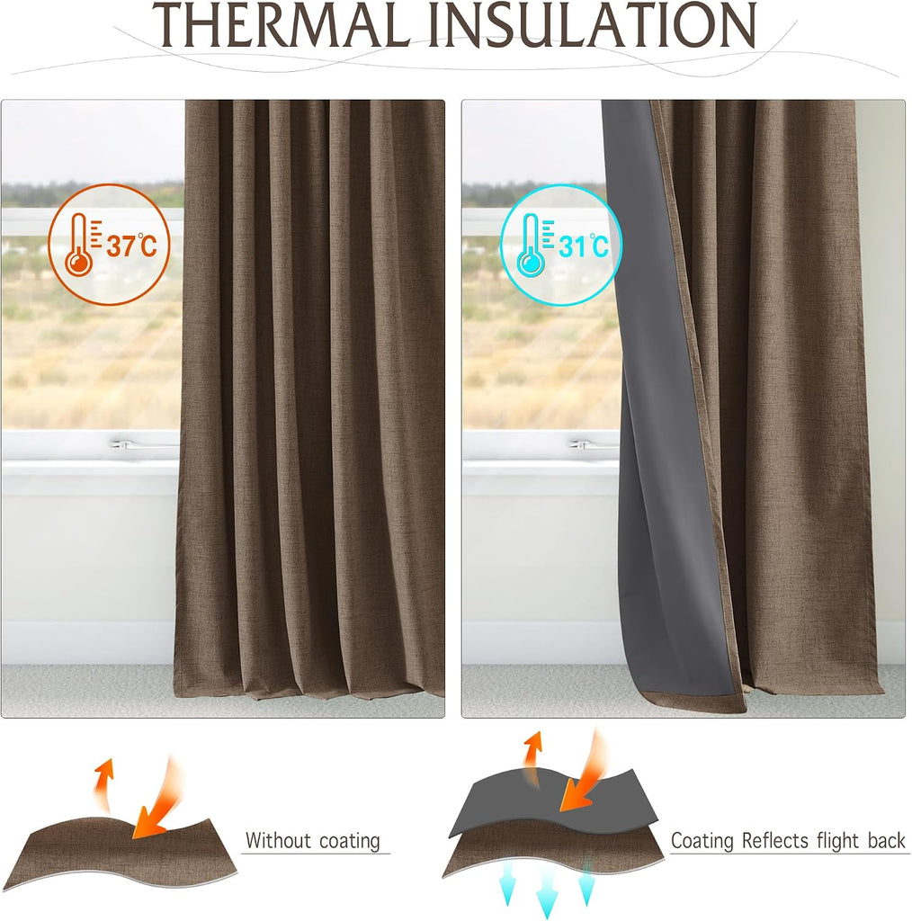 100% Blackout Polyester Textured Curtains (Set of 2 Panels) 90 Inch Long