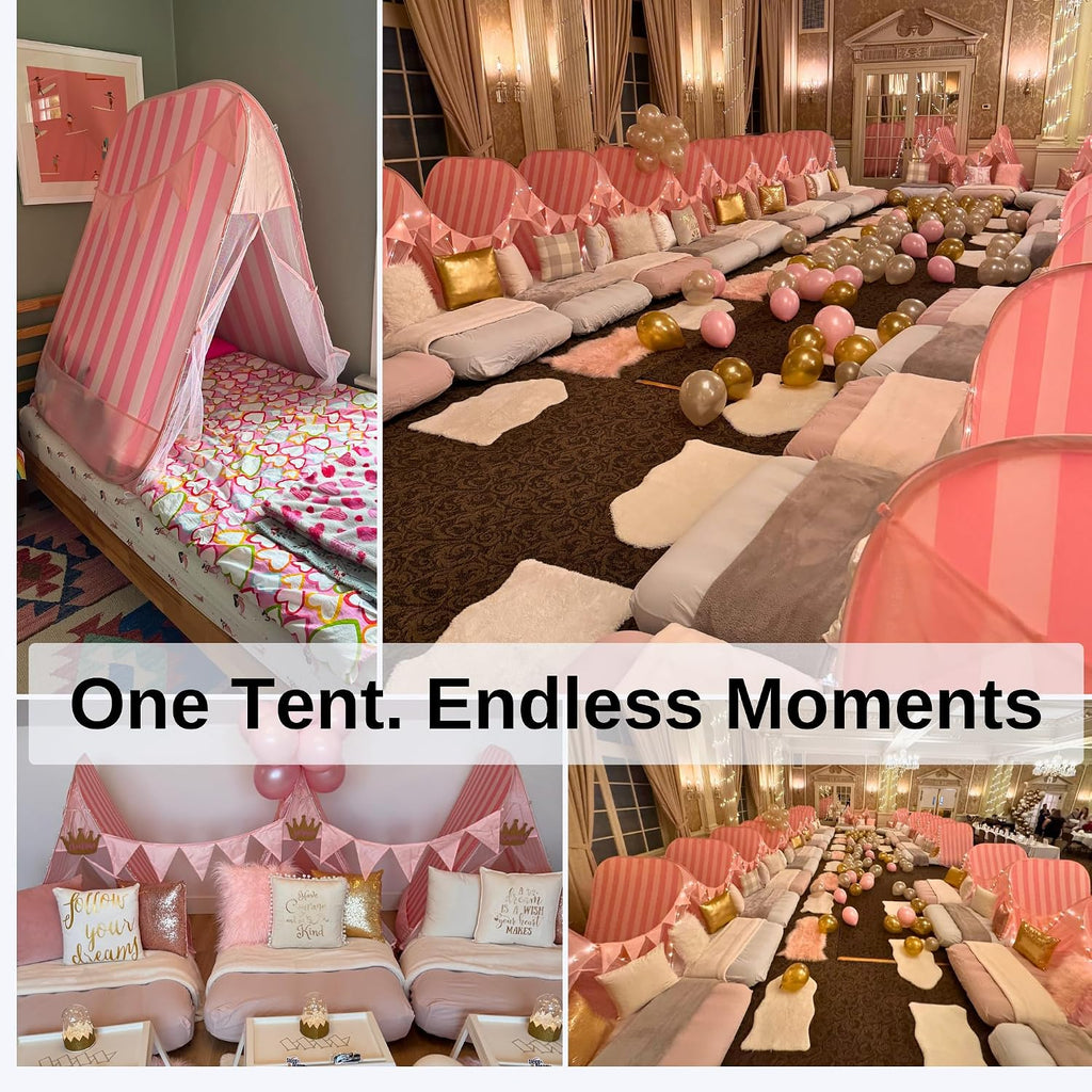 Patented Sleepover Tent Kit for Girls - Pop-Up Teepee with Fairy Lights, Bunting, Balloons & Dream Keeper | Birthday
