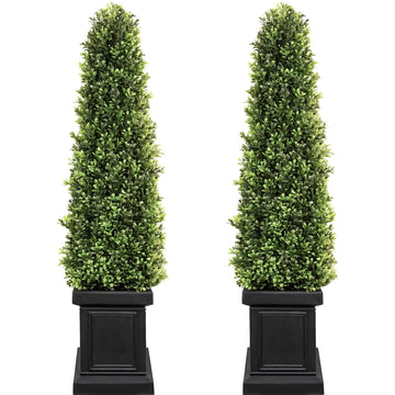 4ft Faux Boxwood Outdoor Topiary Set of 2, Tall Porch Trees, All-Year Green Fake Plant Topiary Trees Artificial