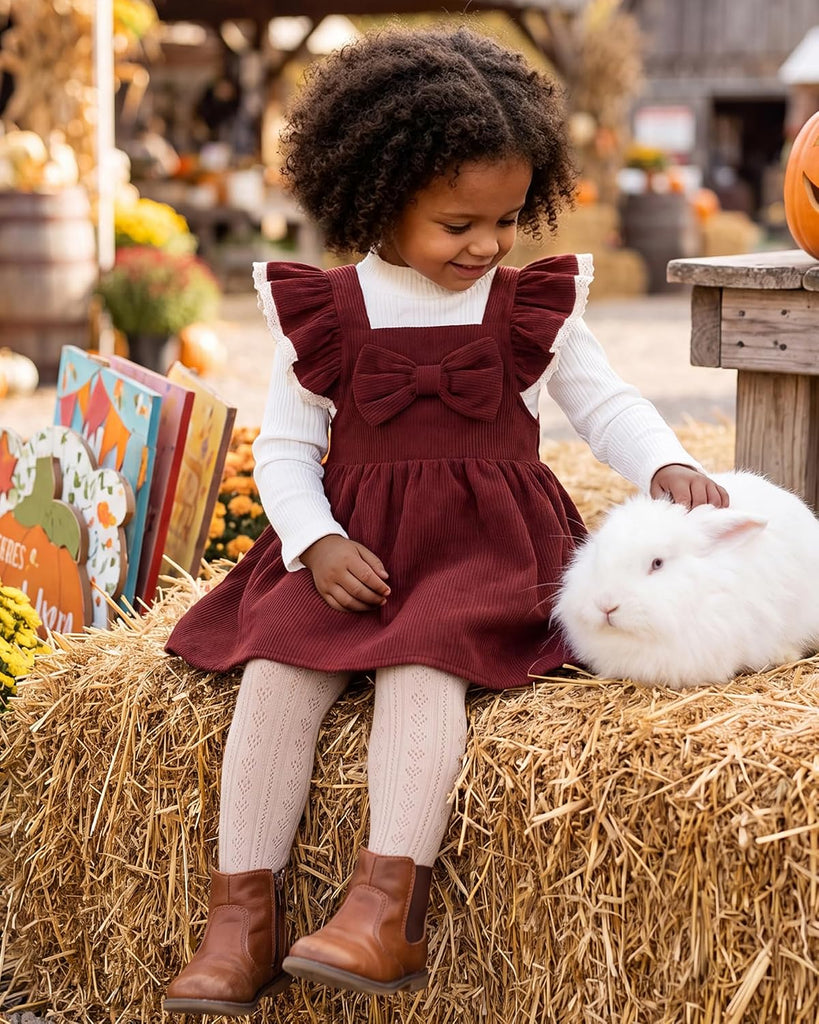 Toddler Baby Girl Corduroy Overall Dress Set Long Sleeve Fall Winter Outfit