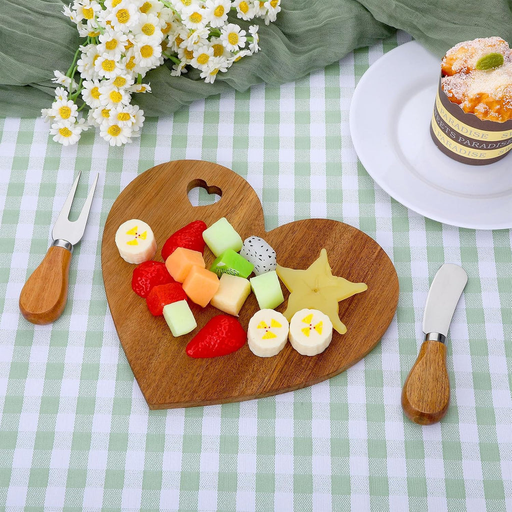 6 Sets Bridal Shower Favors Mini Charcuterie Boards Heart Cutting Board Cheese Small Charcuterie Boards Knives Wood