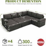 108 Inch Sectional Sleeper Sofa with Pull Out Bed, U Shaped 7 Seat Modular Sectional Sofa with Storage