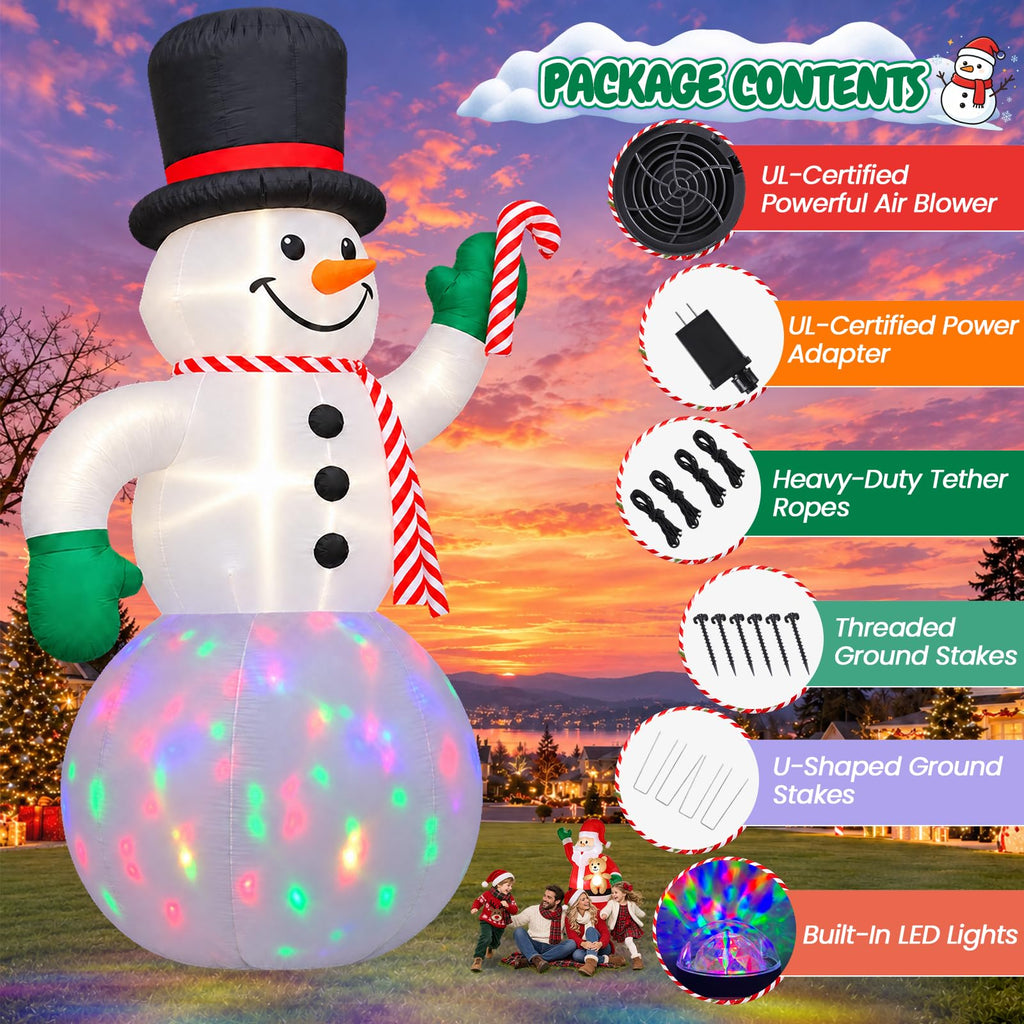 20FT Giant Christmas Inflatable Snowman with Colorful Rotating Lights