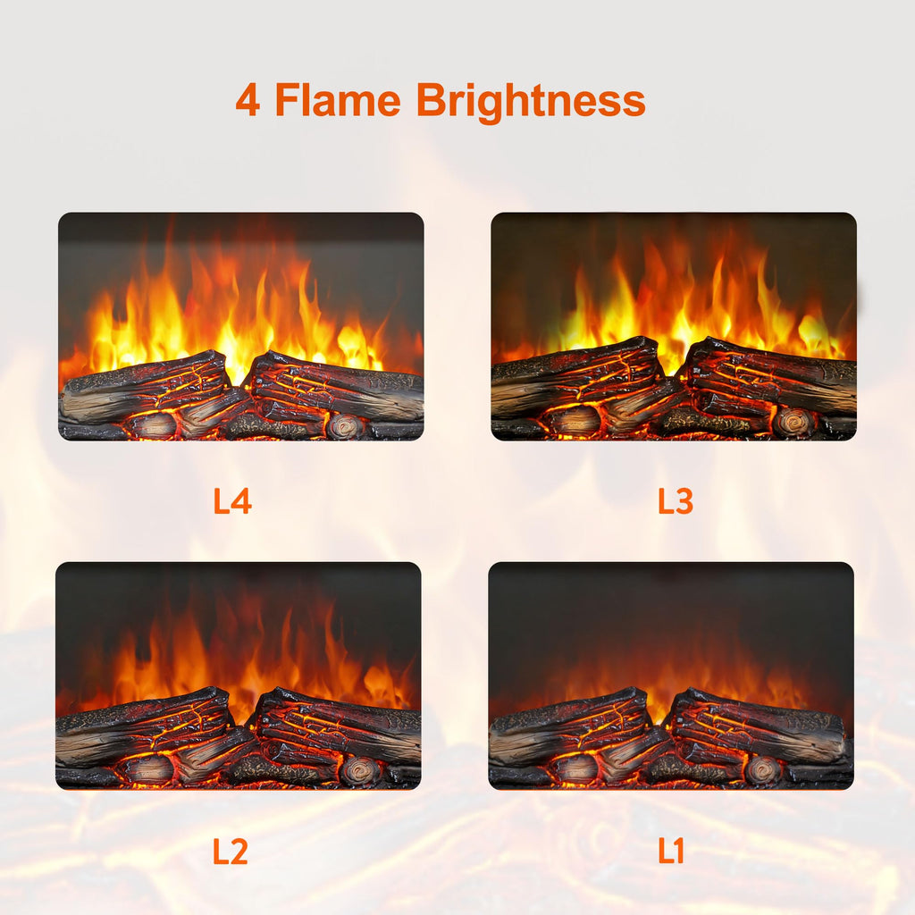26" Electric Fireplace Insert, Realistic Flame & Logs, Fireplace Heater with Adjustable 4 Flame Brightness, Remote