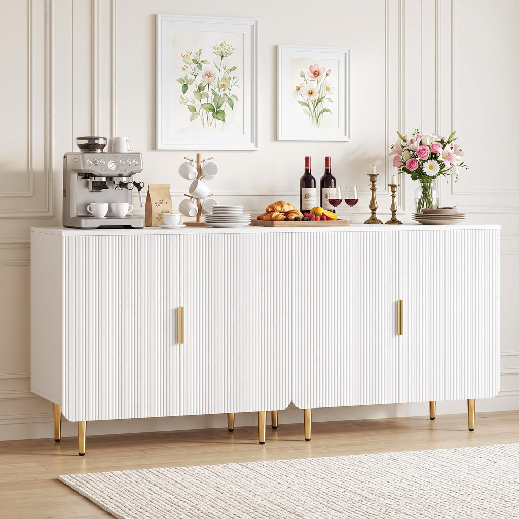 31" Fluted Buffet Cabinet, Modern Sideboard Cabinet with Storage, White