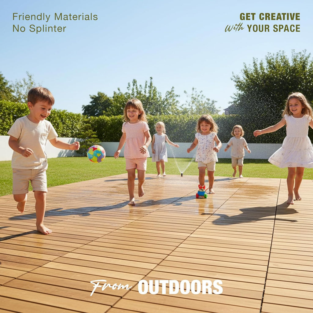 Premium Acacia Wood Interlocking Deck Tiles, 9 PCS 12"x12"x0.9" Floor Tiles, Waterproof Wood Flooring for Backyard &