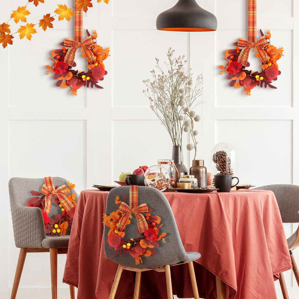 2 Pcs 9 Inch Small Fall Wreath for Cabinet Mini Fall Wreath