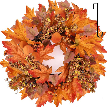 24 lnch Artificial Fall Wreath for Front Door Autumn Wreath with Hanger