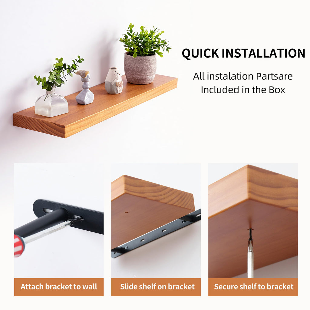 Floating Shelves for Wall 32 Inch Solid Real Wood Shelves Set of 2 Rustic Farmhouse Wall Mounted Wood Shelf Living