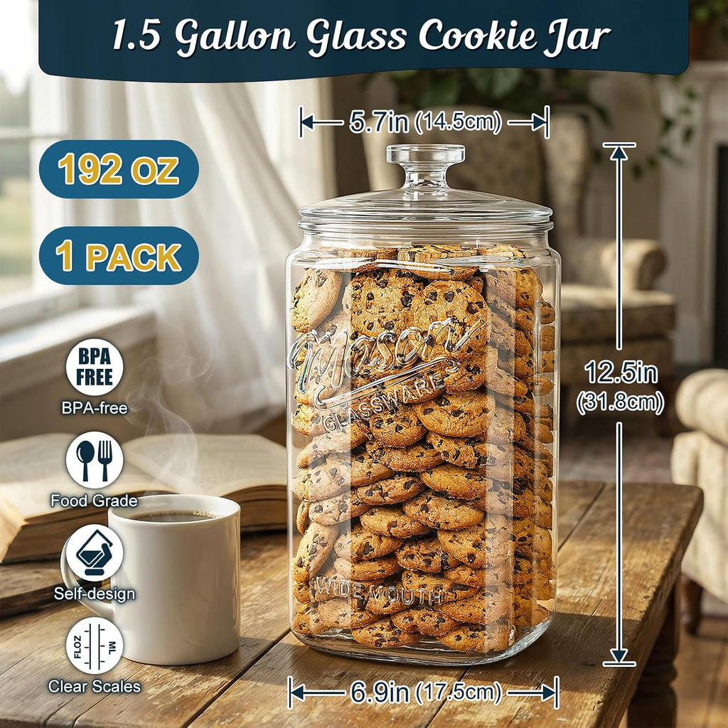 1.5 Gallon Glass Cookie Jar, 1 Pack Large Food Storage Container