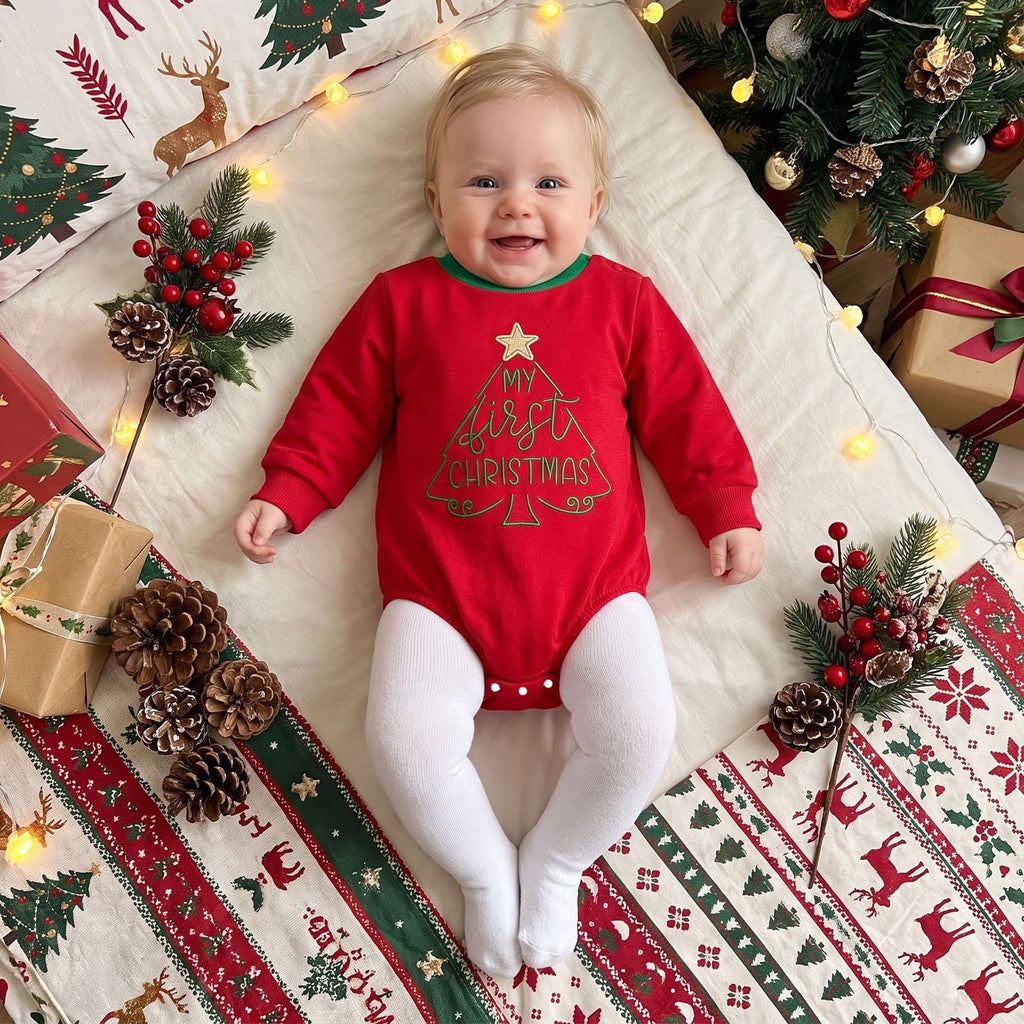 Baby Girl Christmas Outfit Velvet Bow Bubble Romper Onesie