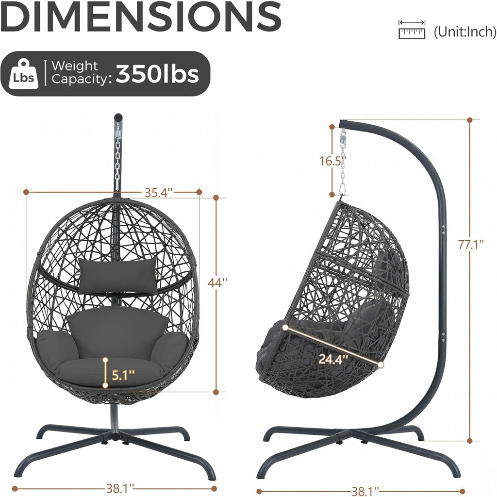 With Stand, Bird Cage Patio Hanging Chair with Cushion, Large Swinging Chairs Indoor Outdoor, All-Weather 350lbs