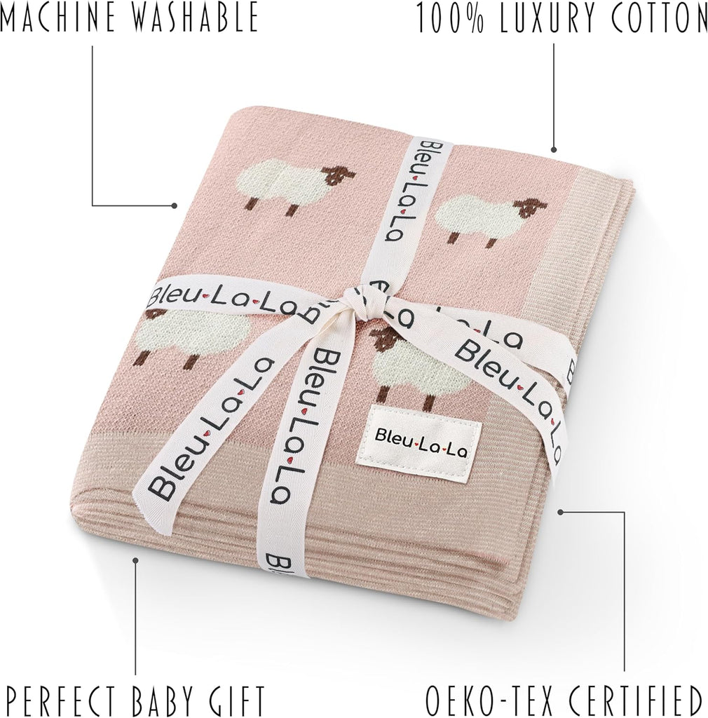 Luxury Knit Baby Receiving Blanket - 100% Cotton Soft Cozy Lightweight Receiving Swaddler Blanket for Shower Gift