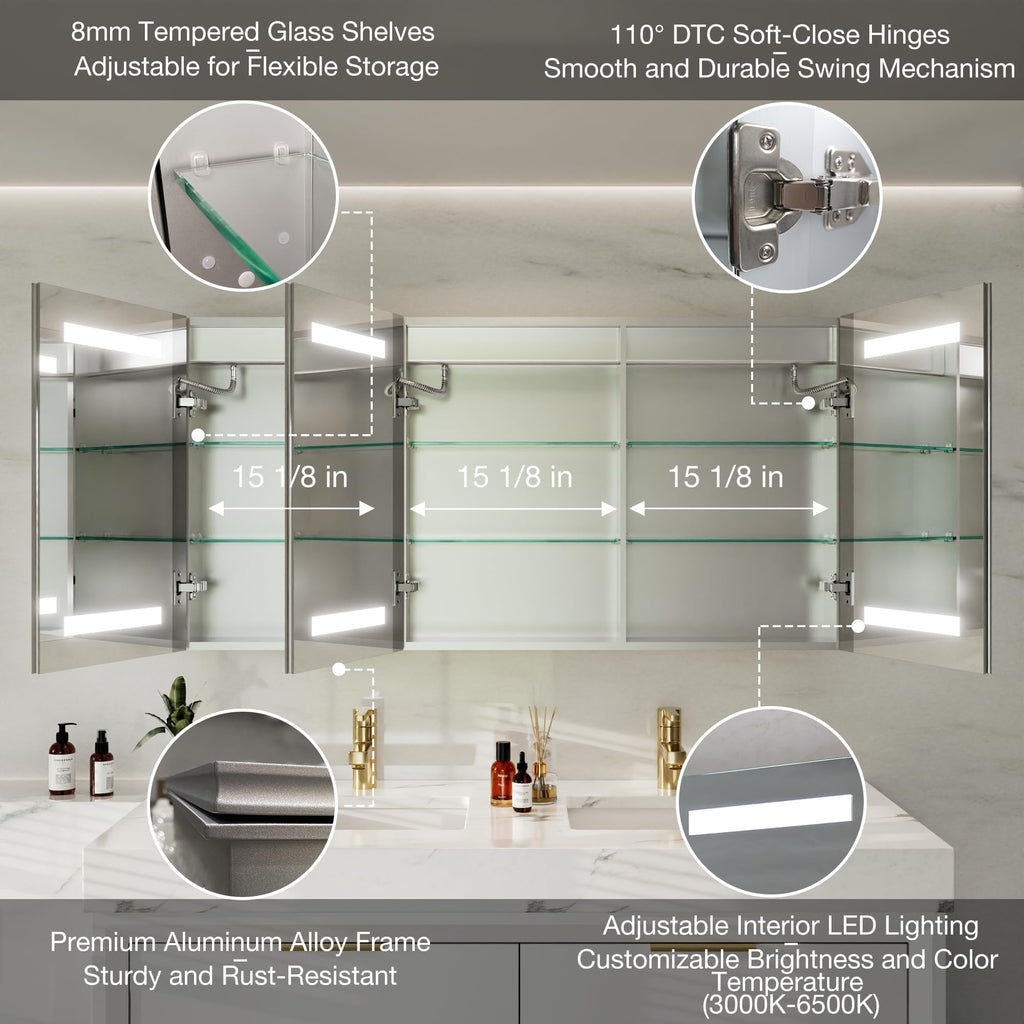48x24 Lighted Medicine Cabinet with Mirror Defogger - Dimmable Touch Sensor, Adjustable Color Temperature