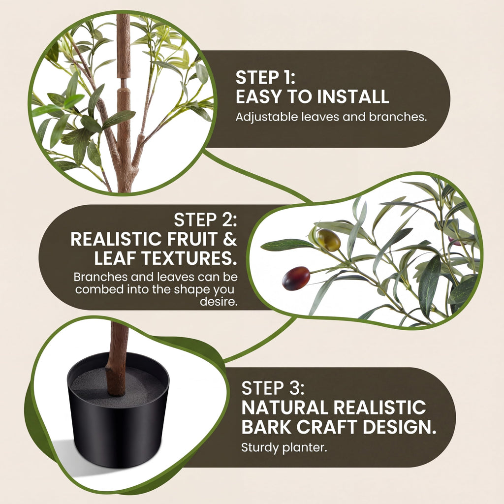 4FT Olive Trees Artificial Indoor, Fake Olive Tree with Natural Wood Trunk and Olive Branches and Lifelike Fruits, Faux