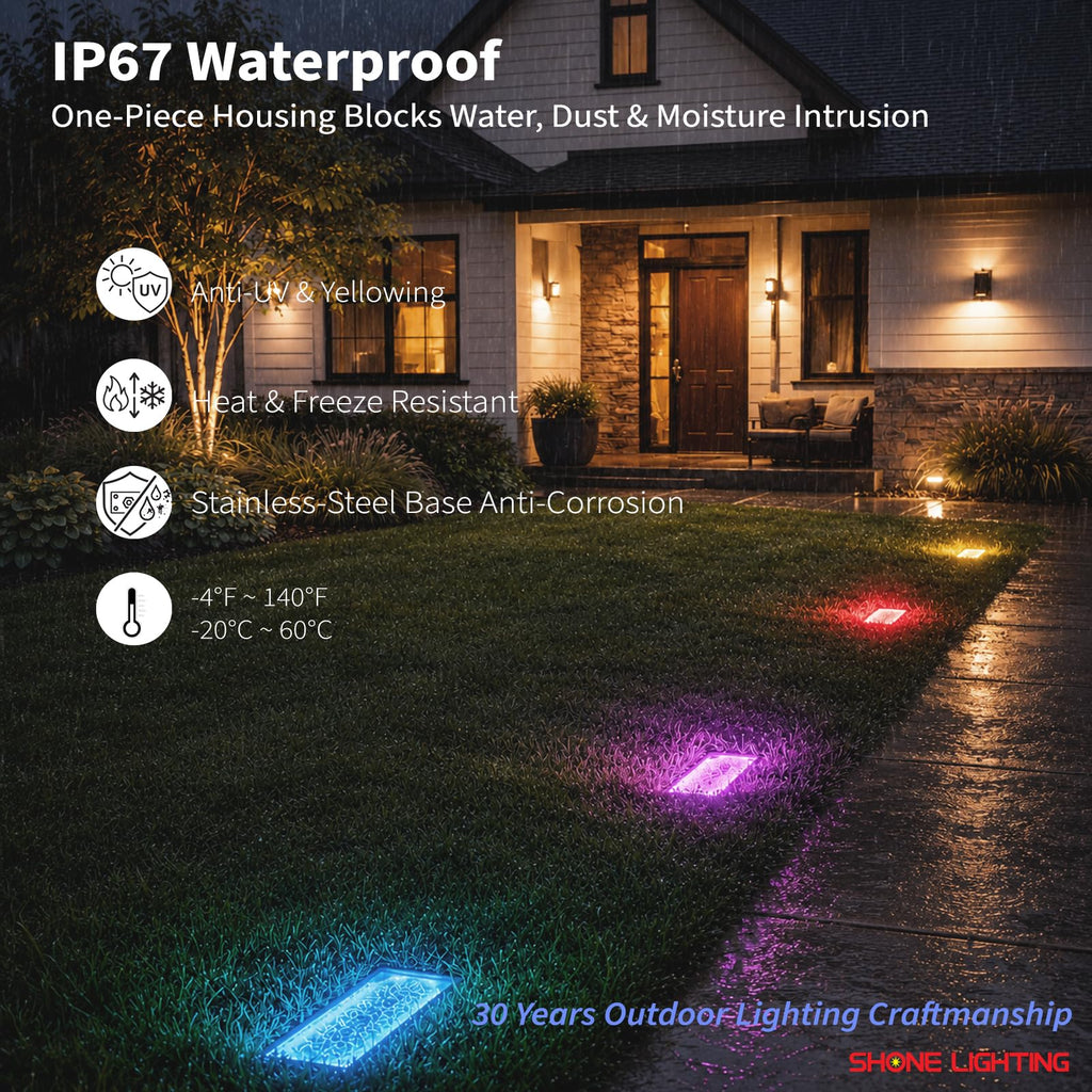 4x8 Solar Ground Lights, 12-Color Paver Light, RGB-W, 6Pack