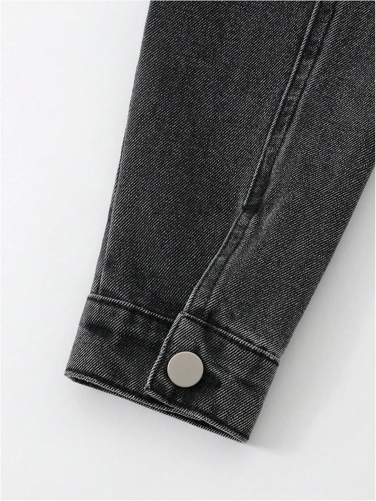 Girl's Jean Jacket Asymmetrical Raw Hem Button Down Denim Jackets