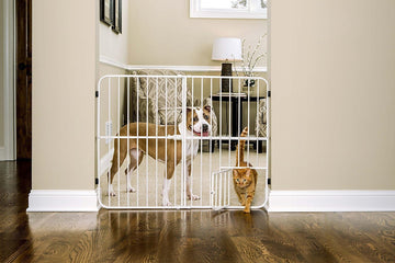 32" Extra Tall Dog Gate with Small Pet Door, Metal Pet Gate for Doorways & Bottom of Stairs, Expands 22"-38" Wide