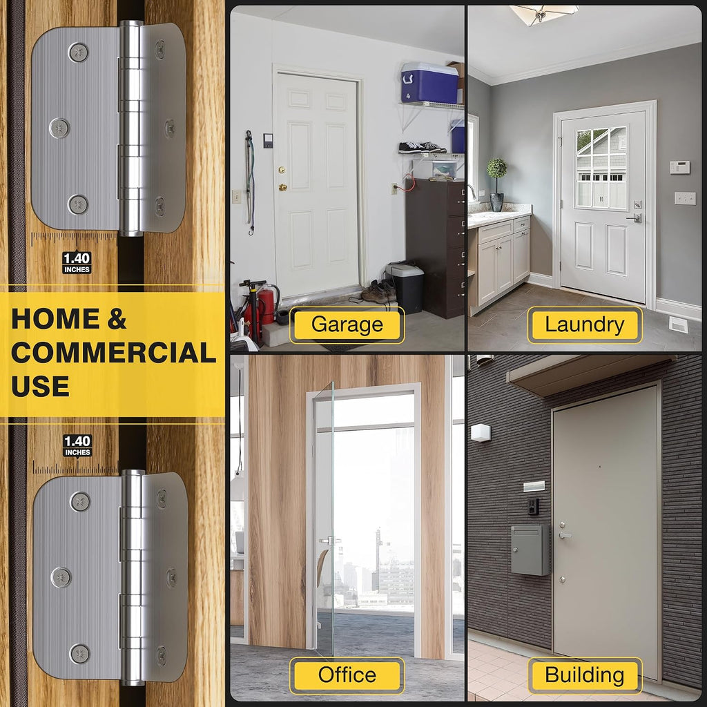 Ball Bearing Door Hinges, 3.5 Inches Door Hinges, 5/8'' Radius Corner Heavy Duty Stainless Steel Hinges