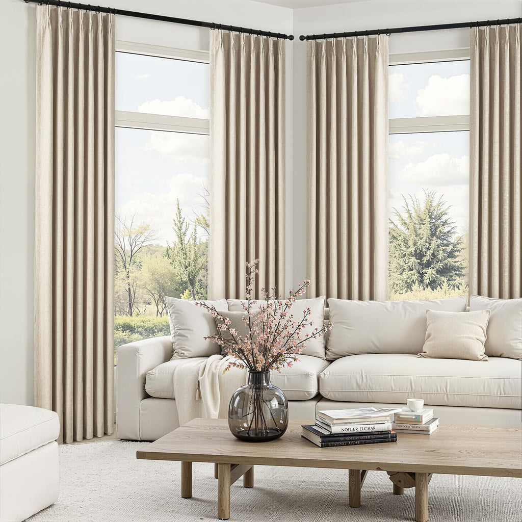 Extra Long Oatmeal Full Blackout Pinch Pleated Curtains 120 Inches 2 Panels