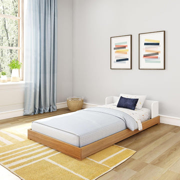 Mid-Century Modern Floor Bed, White/Pecan
