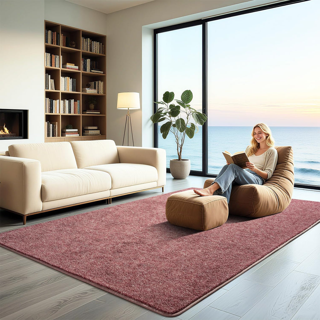 Area Rug 6x9, Washable Memory Foam Soft Modern Bedroom Solid Color Area Rugs, Low Pile Minimalist Non Slip Carpet
