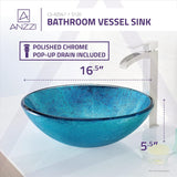 Accent Modern Tempered Glass Vessel Bowl Sink in Blue Ice, Aqua Top Mount Bathroom sinks above Counter