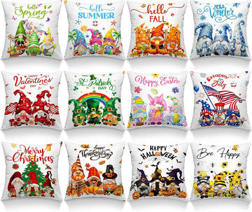Seasonal Pillow Covers 18 x 18 Inch Holiday Pillow Covers Winter Valentines Spring Pillowcase Gnome Pillowcase - Set of 12