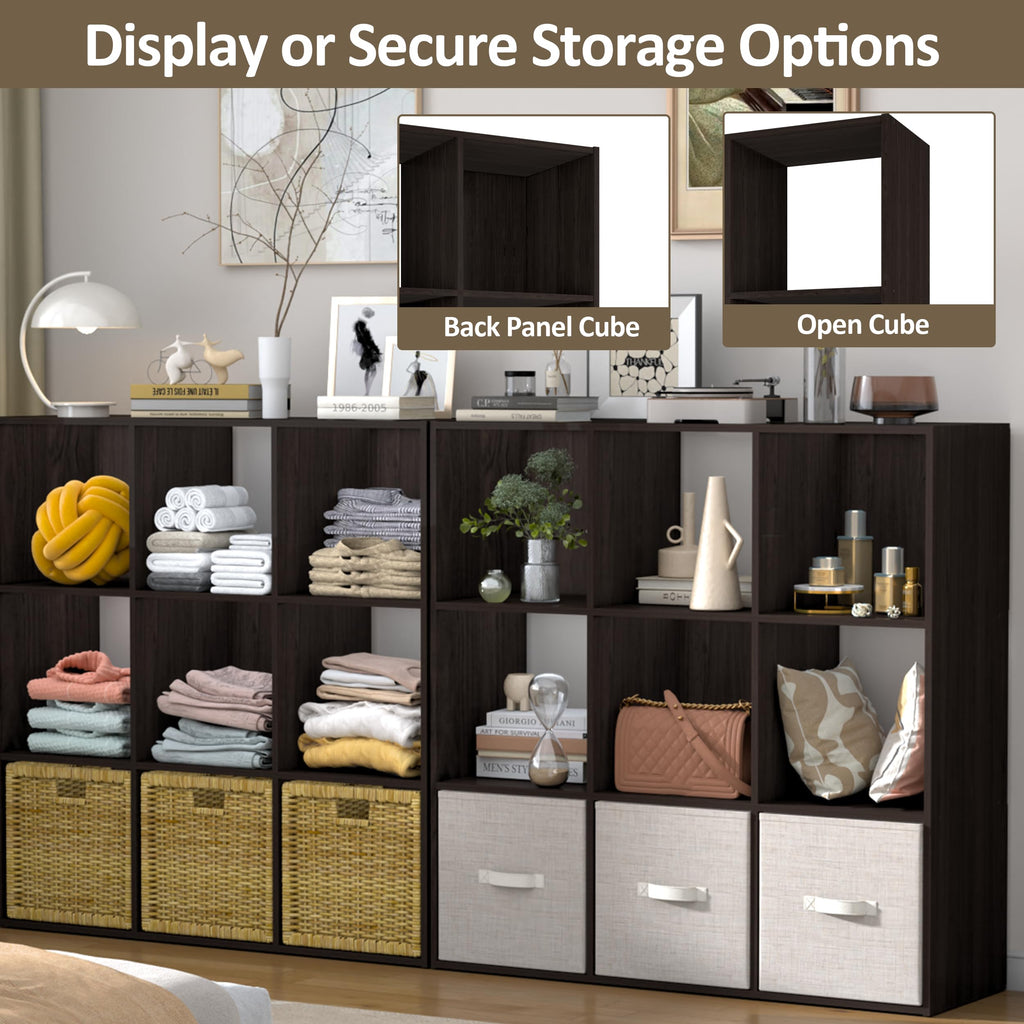 9 Cube Storage Organizer, Stackable Wood Cubby Bookshelf Espresso