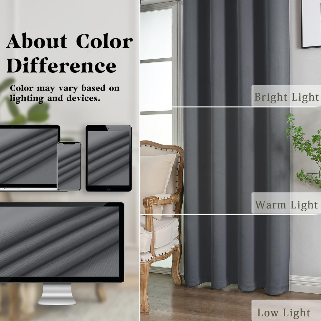 Grey Extra Long 10ft Curtains 120 Inches Long 2 Panels Set, Room Darkening Light Blocking Solid Thermal Insulated