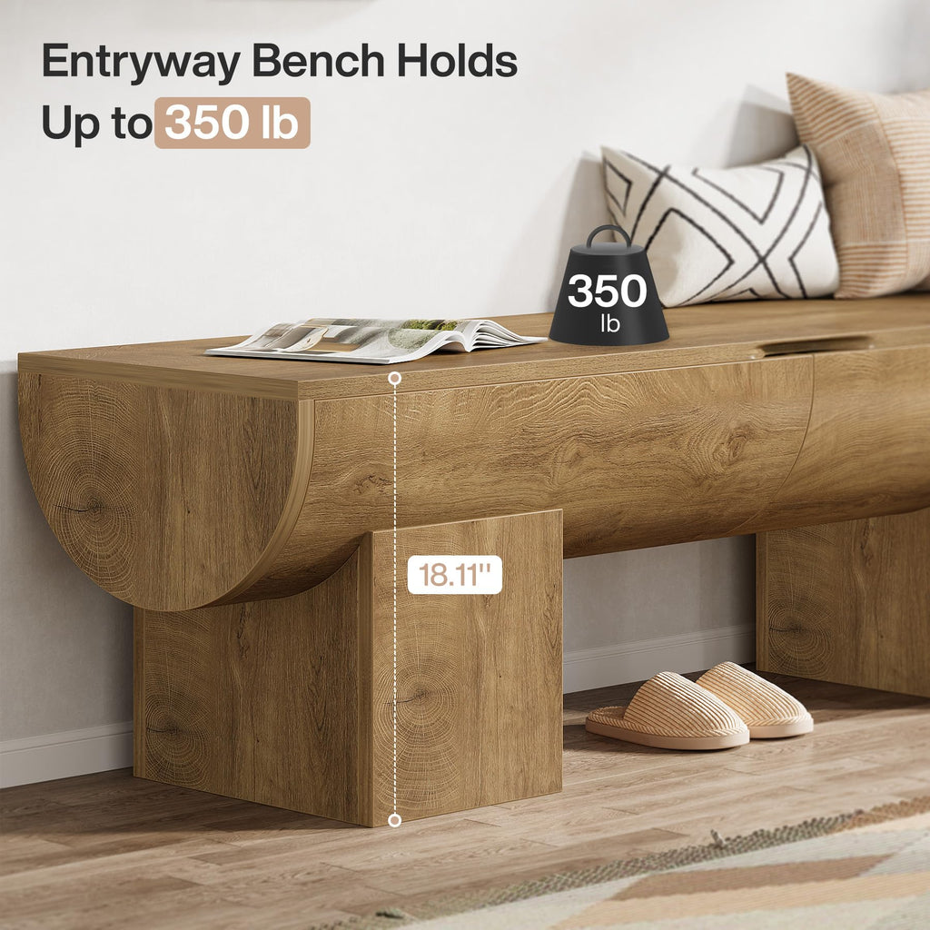 55" Entryway Storage Bench with 2 Safety Hinges, Farmhouse Shoe Bench with Flip-Top Storage, Supports 350 lbs, Easy