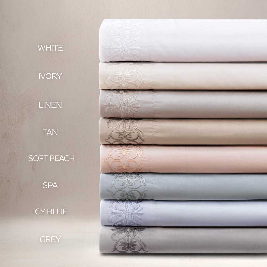 ArianeTM Pillowcase Set - 100% Certified Egyptian Cotton, Scroll Embroidery (White, King)