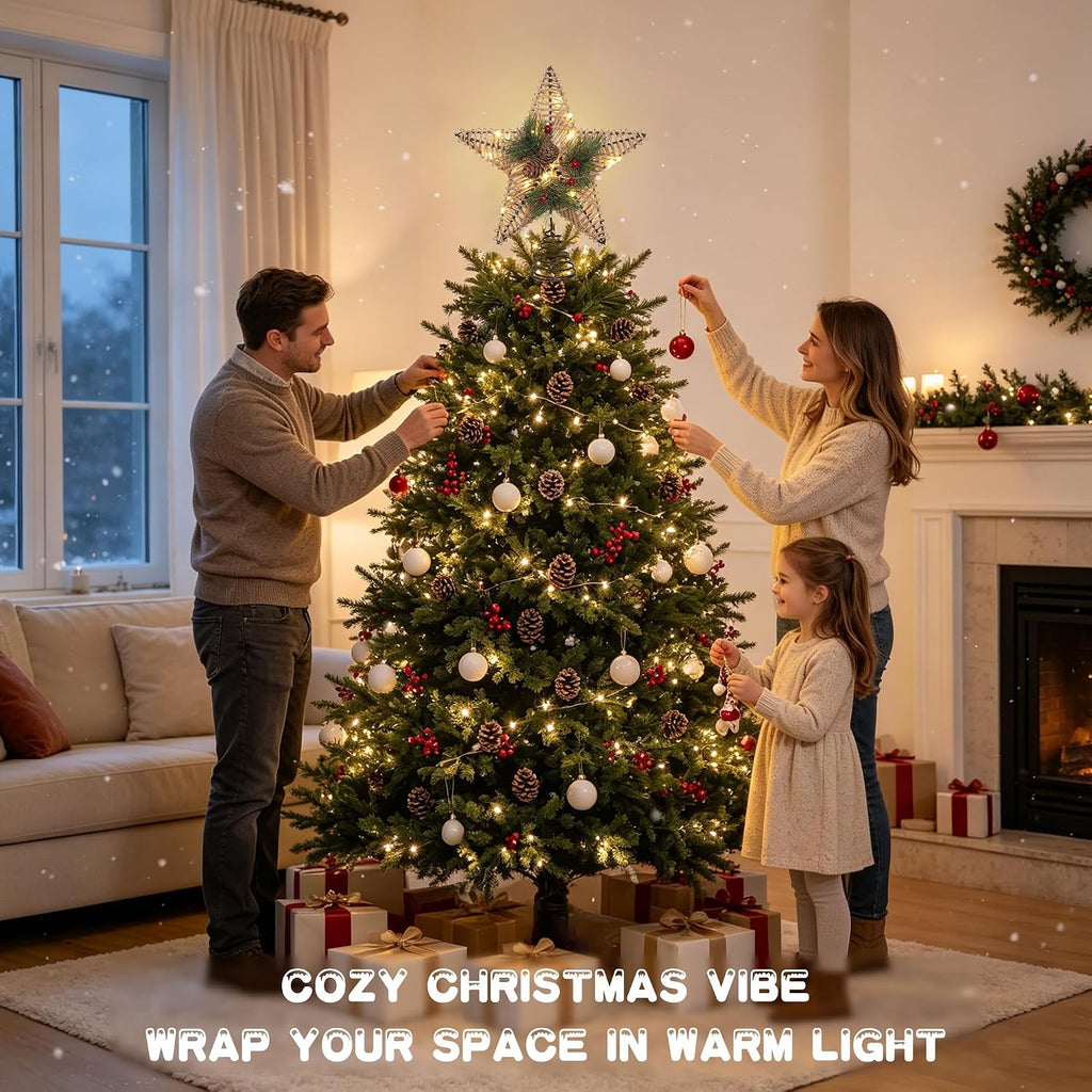 Tree Topper Lighted Star with 6H Timer 79" Cable 20LEDs, Brown