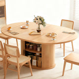 Extendable Round Dining Table for 2-4-6, 63 Inch Dining Room Kitchen Table with 2-Tier Storage Shelf, Modern